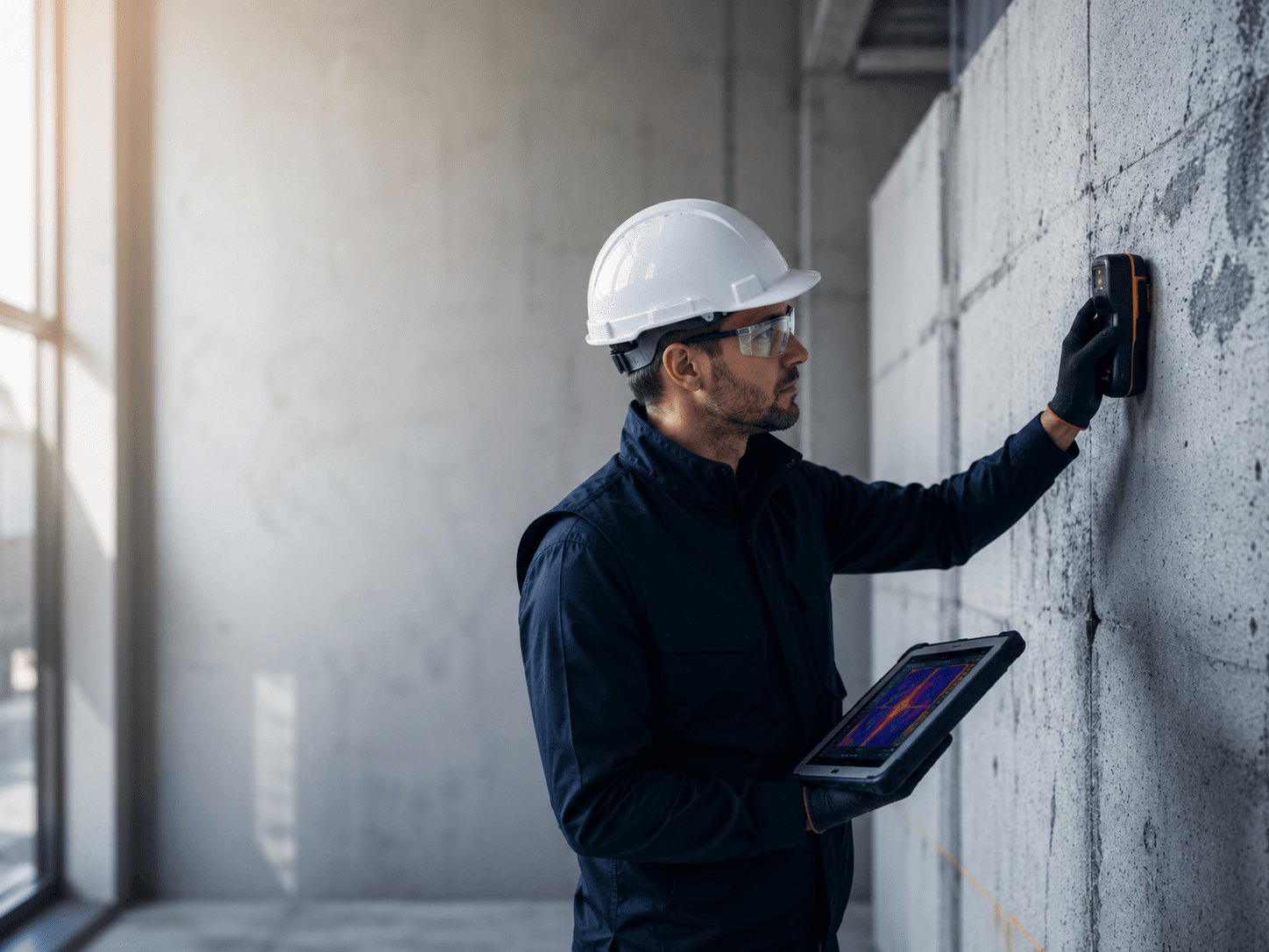 Technicien Dalico réalisant une investigation technique avec une tablette thermique